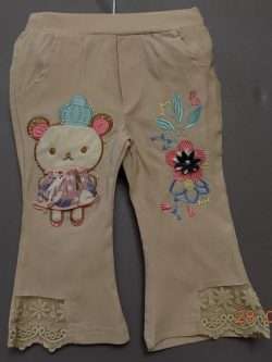 Cute Fawn Cotton Embroidered Pant for Baby Girls