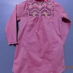 Pink Cotton Kurti With Thread Embroidery For Girls