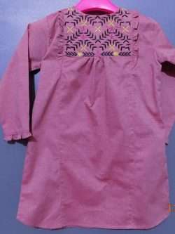 Pink Cotton Kurti With Thread Embroidery For Girls