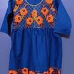 Blue Floral Embroidered Lawn Frock For Girls