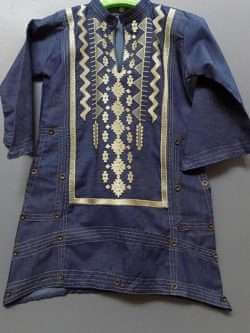 Blue Jeans Kurti With Thread Embroidery For Girls
