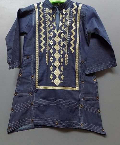 Blue Jeans Kurti With Thread Embroidery 