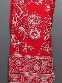 Red Linen Foam Printed Trouser For Ladies