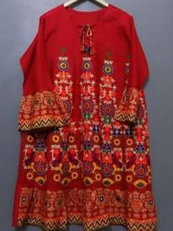 Linen Kurti With Rich Embroidery For Ladies in 4 Colours