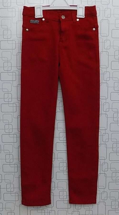 Durable Blood Red Stretchable Plain Jeans For Girls