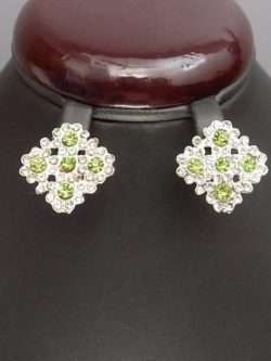 Square Earrings with Green and Silver Crystals