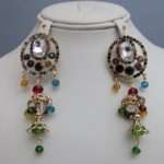 Earrings with Multi-colour Beads and Big White Crystal