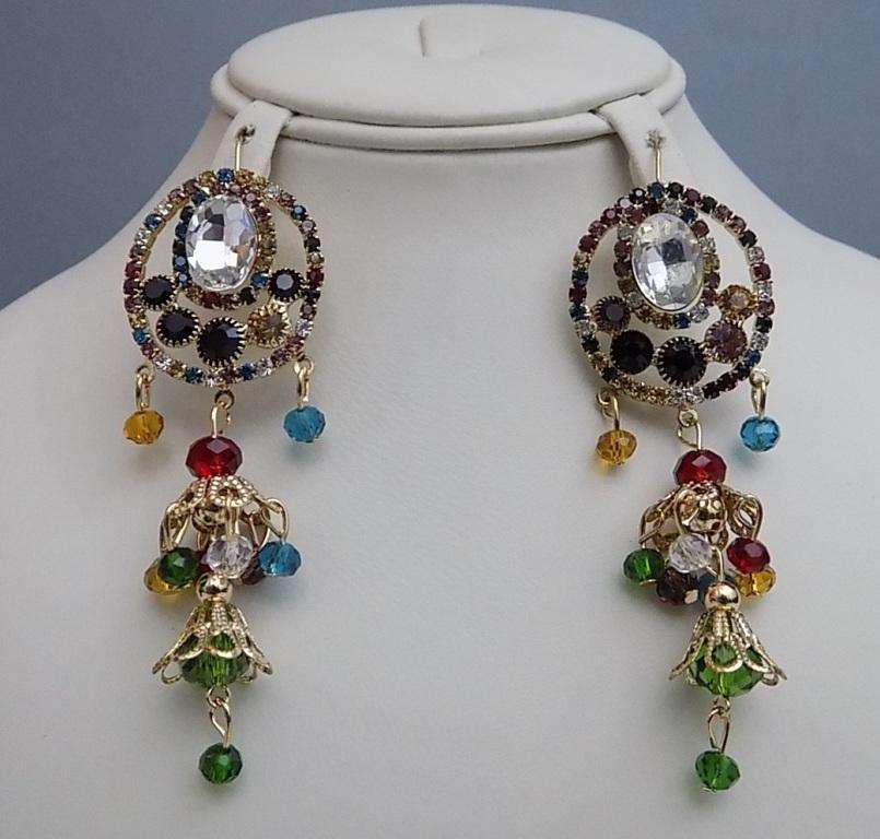 Earrings with Multi-colour Beads and Big White Crystal 2 Square Earrings with Green and Silver Crystals on it. <a href="https://subrung.online/product-category/fashion/jewelry/for-girls/" target="_blank" rel="noopener noreferrer">(More Girls Jewelry)</a>