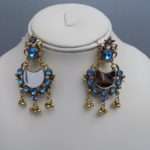 Beautiful Light Golden with Mirrors and Blue Crystals Earrings