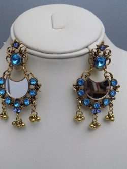 Beautiful Light Golden with Mirrors and Blue Crystals Earrings