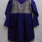 Beautiful Navy Blue Embroidered Cotton Kurti For Girls