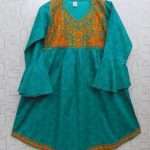 Beautiful Seagreen Embroidered Cotton Kurti For Girls