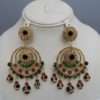 Traditional Golden Earrings with Green and Maroon Beads