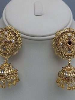 Traditional Styled Golden Jhumkay With Champagne Beads
