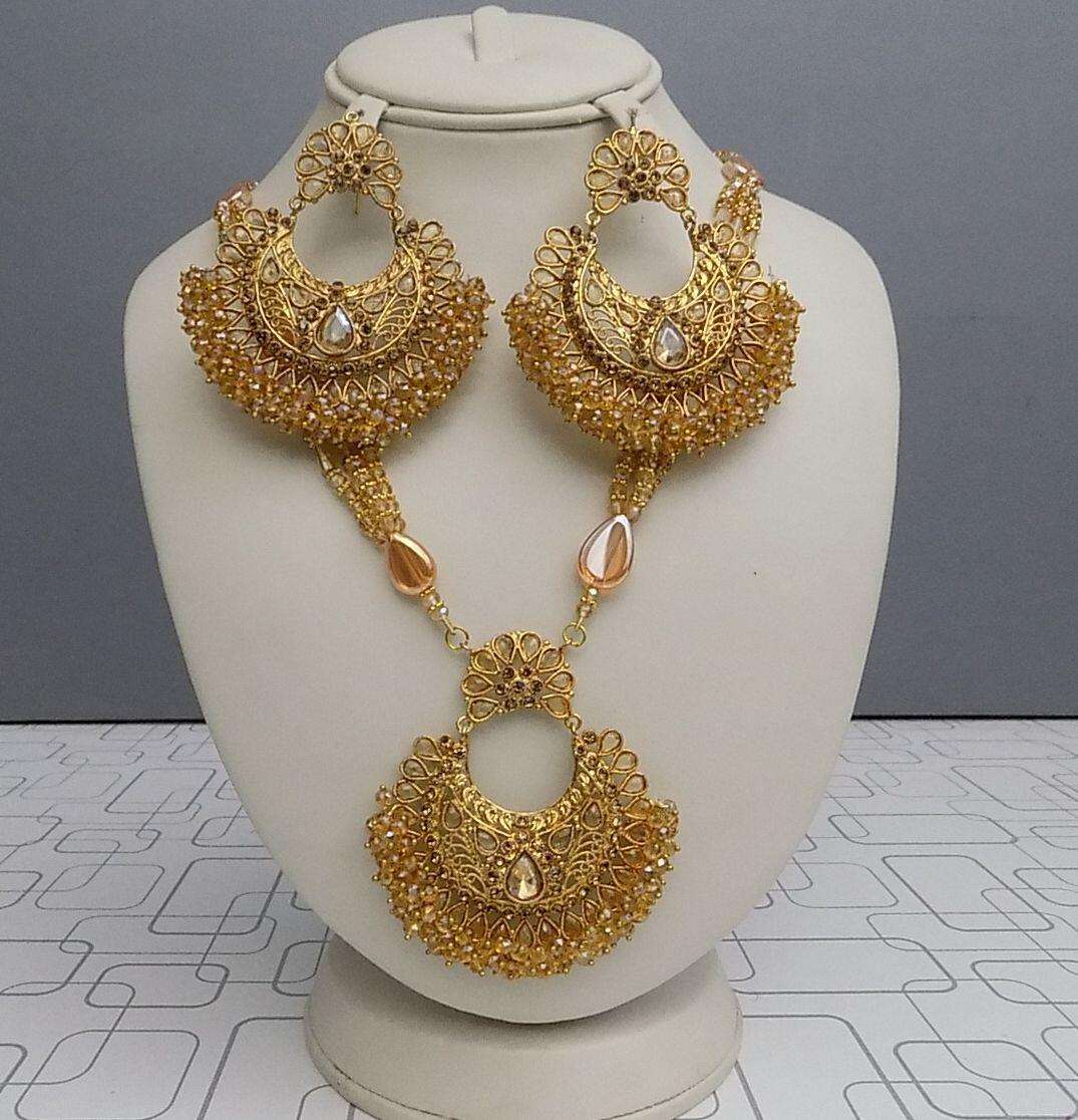 Heavy Golden Set Full With Champagne Colour Beads