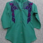 Spring Green Embroidered Lawn Kurti For Baby Girls
