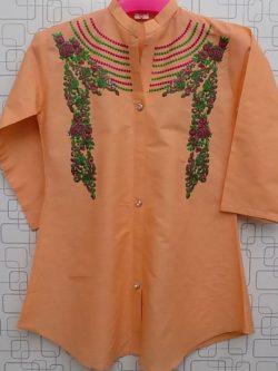 Cute Peach Embroidered Lawn Kurti For Baby Girls