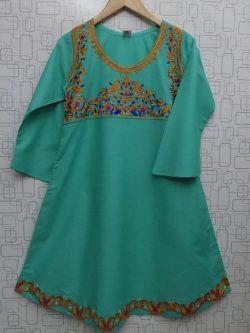 Beautiful Spring Green Embroidered Lawn Kurti For Girls