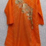 Bright Orange Beautifully Embroidered Lawn Kurti For Girls