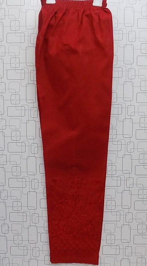 In Red Colour Embroidered Cotton Capri For Ladies