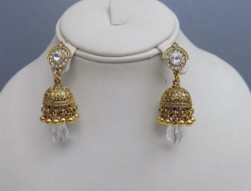 Cute and Beautiful Silver and Golden Jhumkian With Crystals