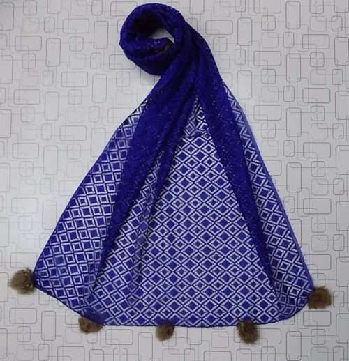 Blue Colour With Balls Net Stole For Everyday Use