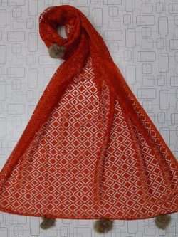 Orange Colour With Balls Net Stole For Everyday Use