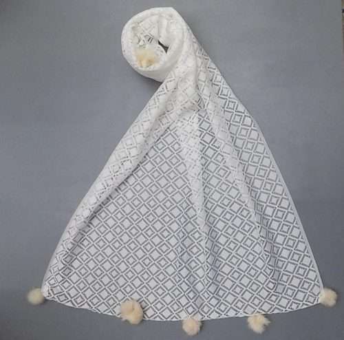 White Colour With Balls Net Stole For Everyday Use