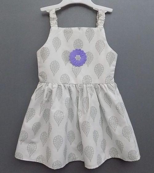 Casual Wear White-Grey Cotton Frock for Baby Girls