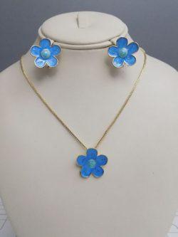 Cute Blue Flower Shape Jewelry Set For Girls
