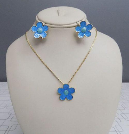 Cute Blue Flower Shape Jewelry Set For Girls