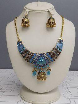 Beautifully Stylish In Blue Jewelry Set In Metal For Ladies