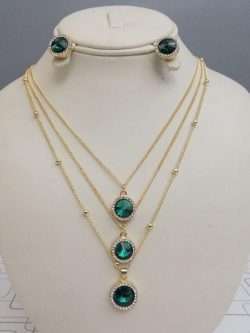 Adorable Green Crystal Triple Chain Set For Girls