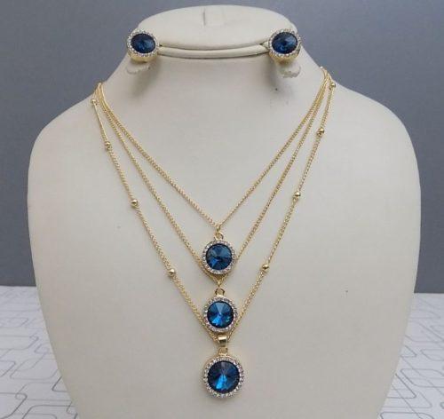 Adorable Zircon Blue Crystal Triple Chain Set For Girls