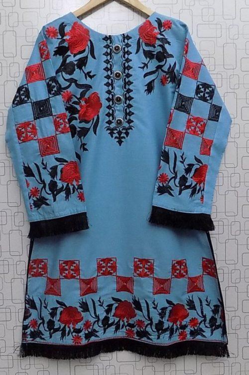 Elegant Rich Embroidered Korean Khaddar Shirts- 2 Colours 3 Elegant Rich Embroidered Korean Khaddar Shirts in Wheat and Sky Blue colours for Females of 13 Years and Onwards. <a href="https://subrung.online/product-category/fashion/ladies-dresses/kurties/" target="_blank" rel="noopener noreferrer">(More Ladies Kurtis)</a>