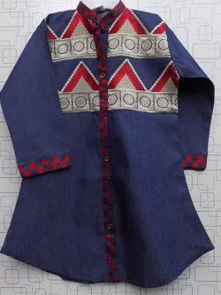Cute Blue Jeans Embroidered Kurti For Baby Girls