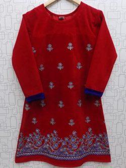 Beautiful and Fancy Embroidered Velvet Kurti For Girls in Red