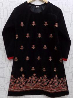 Beautiful and Fancy Embroidered Velvet Kurti For Girls in Black