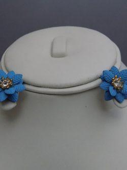 Cute Metallic Flower Shape Earrings For Girls In Blue Colour