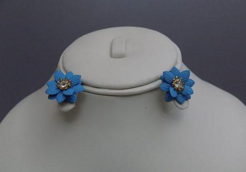Cute Metallic Flower Shape Earrings For Girls In Blue Colour