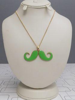 Lovely Green Mustache Shape Pendant For Girls- 65 cm