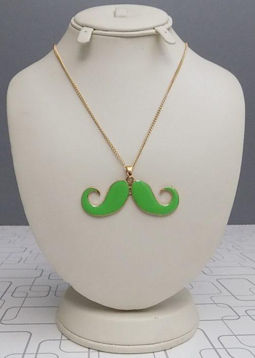 Lovely Green Mustache Shape Pendant For Girls- 65 cm