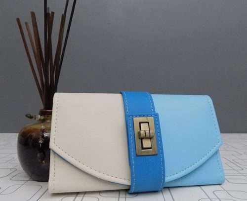 High Quality All In One Purpose Clutch In Light Blue & White