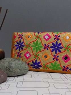 Multi-colour Embroidered With Mirror Work Clutch For Girls