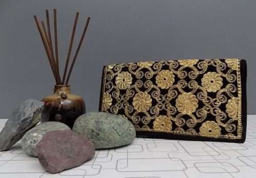 Beautiful Golden Embroidered Clutch For Girls