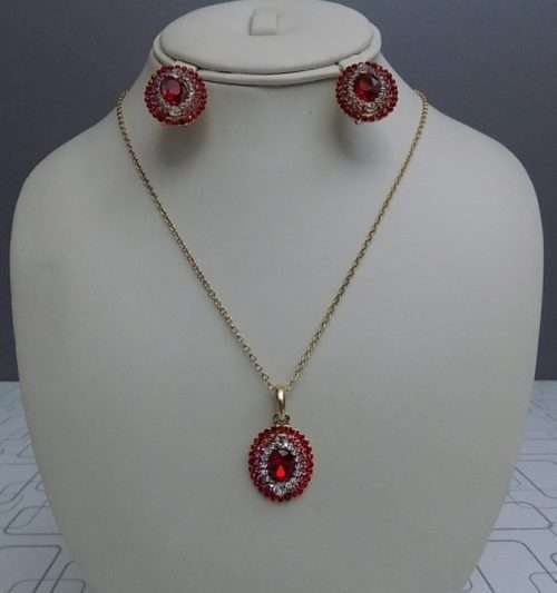 Beautiful Oval Having Red & White Crystals Set For Girls