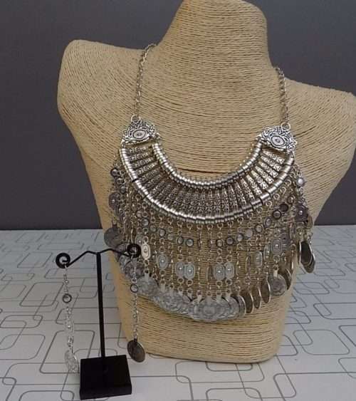 Traditional Styled All Silver Metal Jewelry Set For Ladies