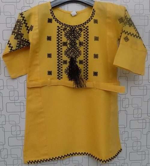 Adorable Yellow Lawn Cotton Embroidered Kurti 4 Baby Girls