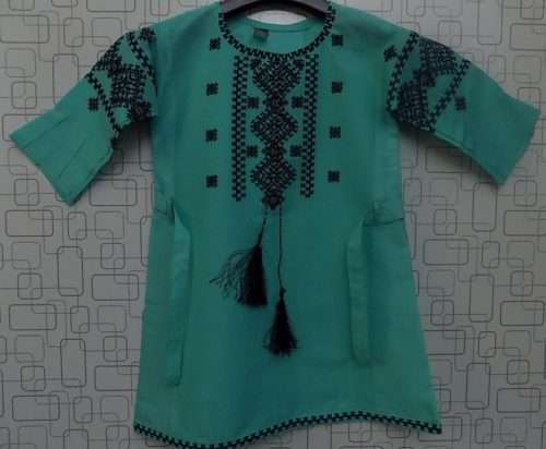 Adorable Spring Green Lawn Cotton Embroidered Kurti 4 Baby Girls