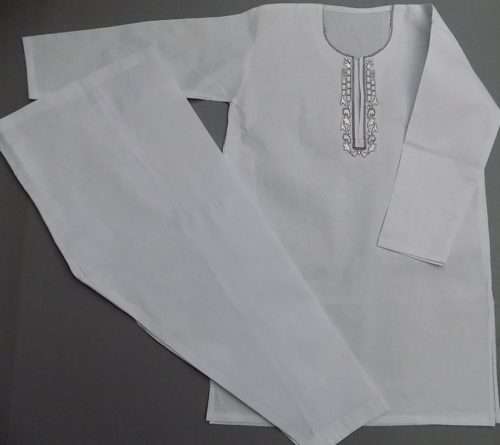 Traditional Pure Cotton White Embroidered Shalwar Kurta 3-Sizes